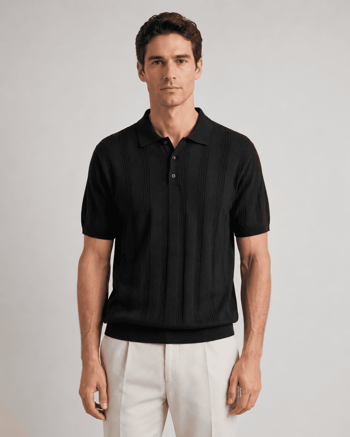 Open Collar Structured Knit Polo - VAMMORA