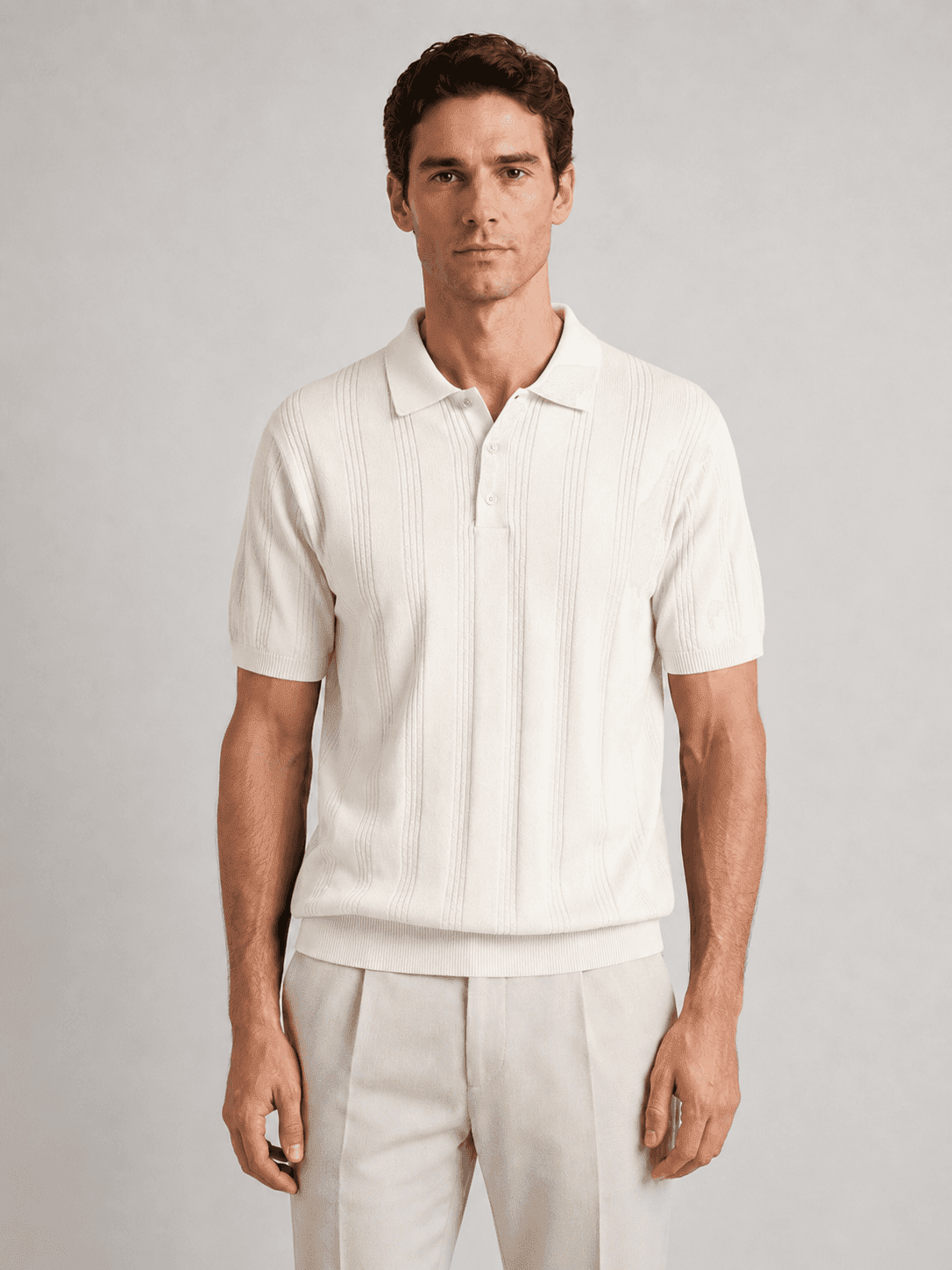 Open Collar Structured Knit Polo - VAMMORA